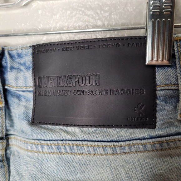 NWT One Teaspoon Womens Sz 26 Awesome Baggies Jeans Denim Distressed Kansas Blue - Picture 7 of 10